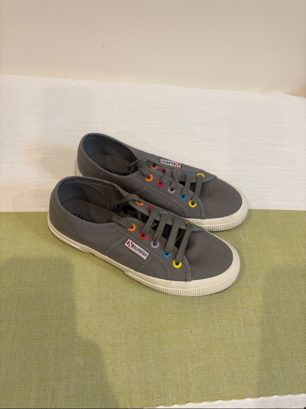 Superga Grey Canvas Sneakers with Rainbow Eyelets